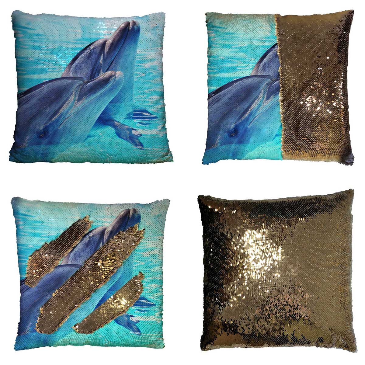 Dolphin Swimming Mermaid Sequin Pillow Cushion Case